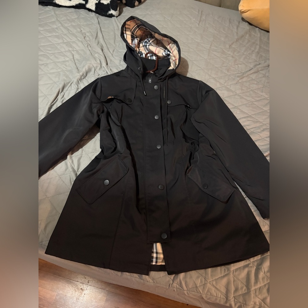 Stylish Black Hooded Trench Coat
